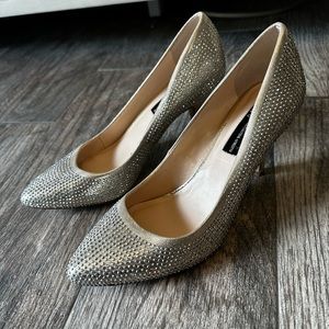 INC International Concepts Silver Glitter Studded Heels | Size 8
